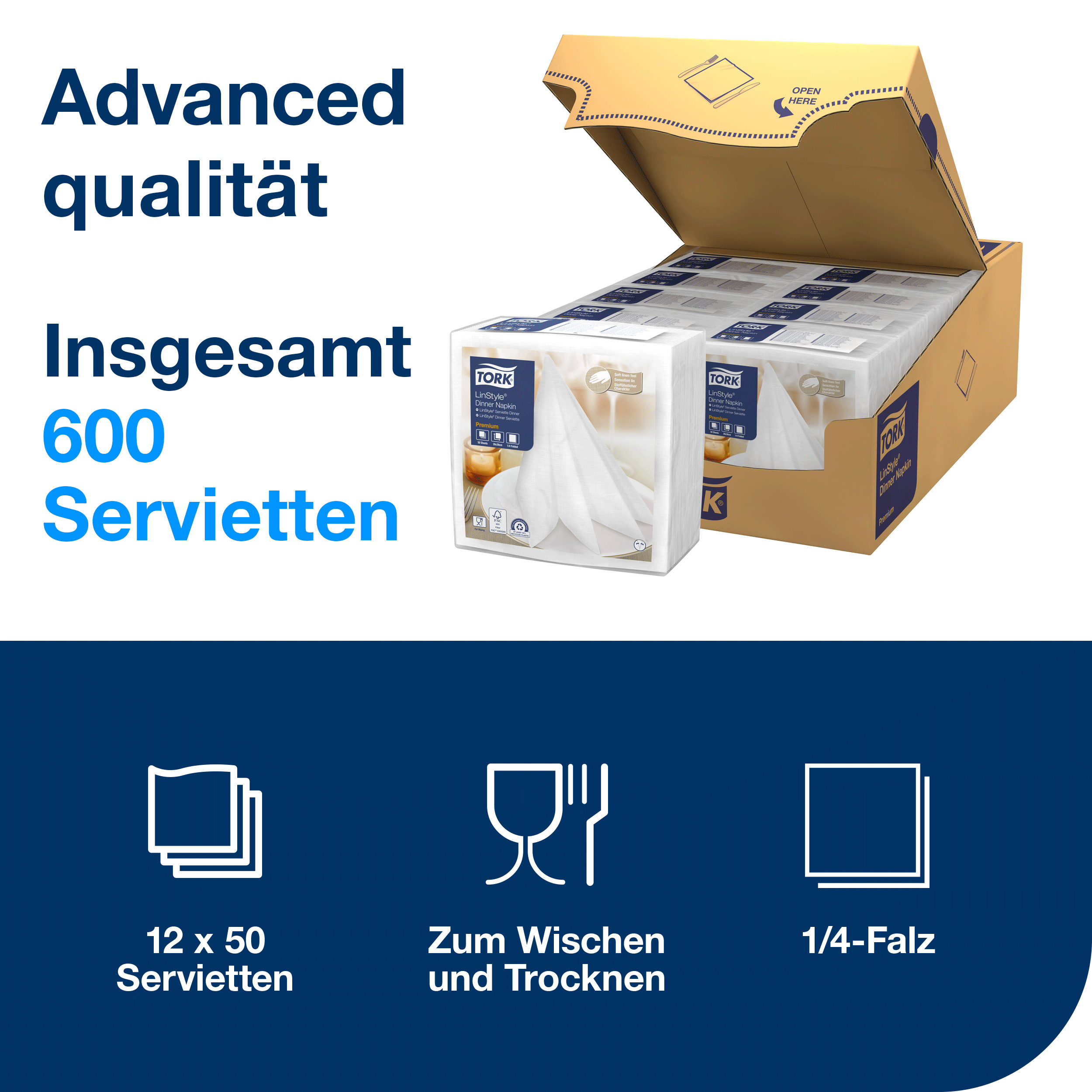Tork Dinnerservietten LinStyle weiß 39cm 1/4F