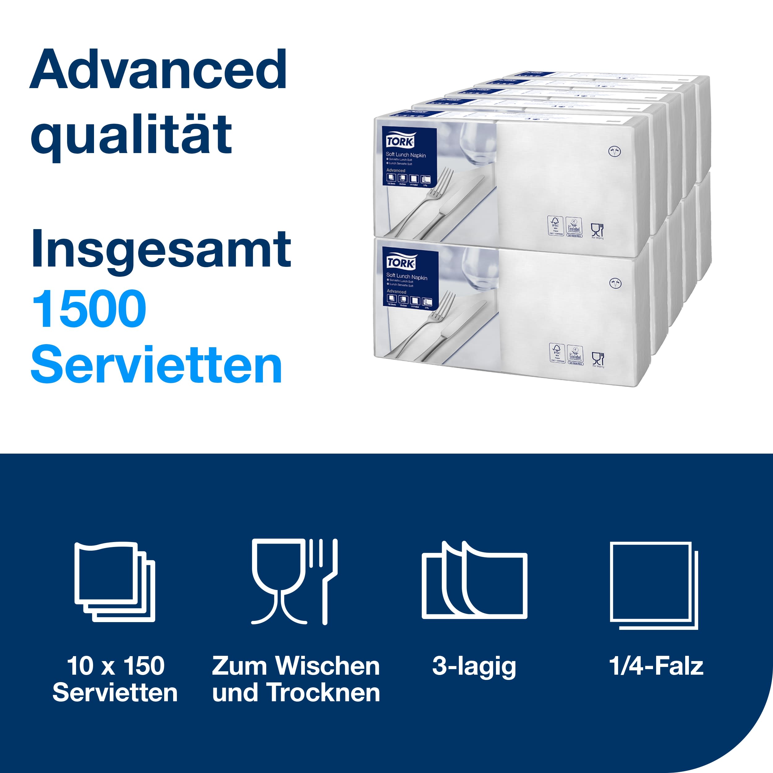 Tork Lunchservietten weiß 3lg 33cm 1/4F