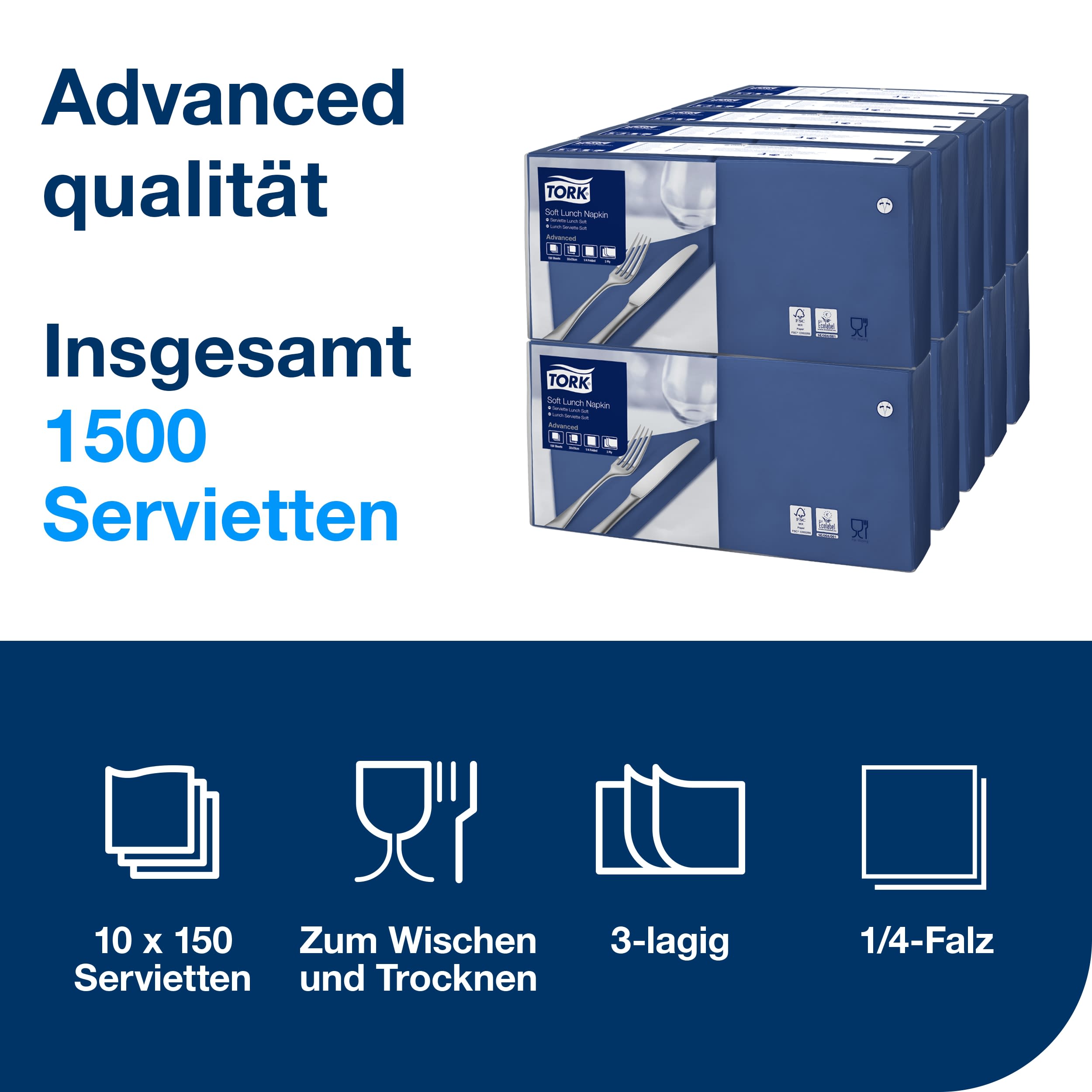 Tork Lunchservietten dunkelblau 3lg 33cm 1/4F
