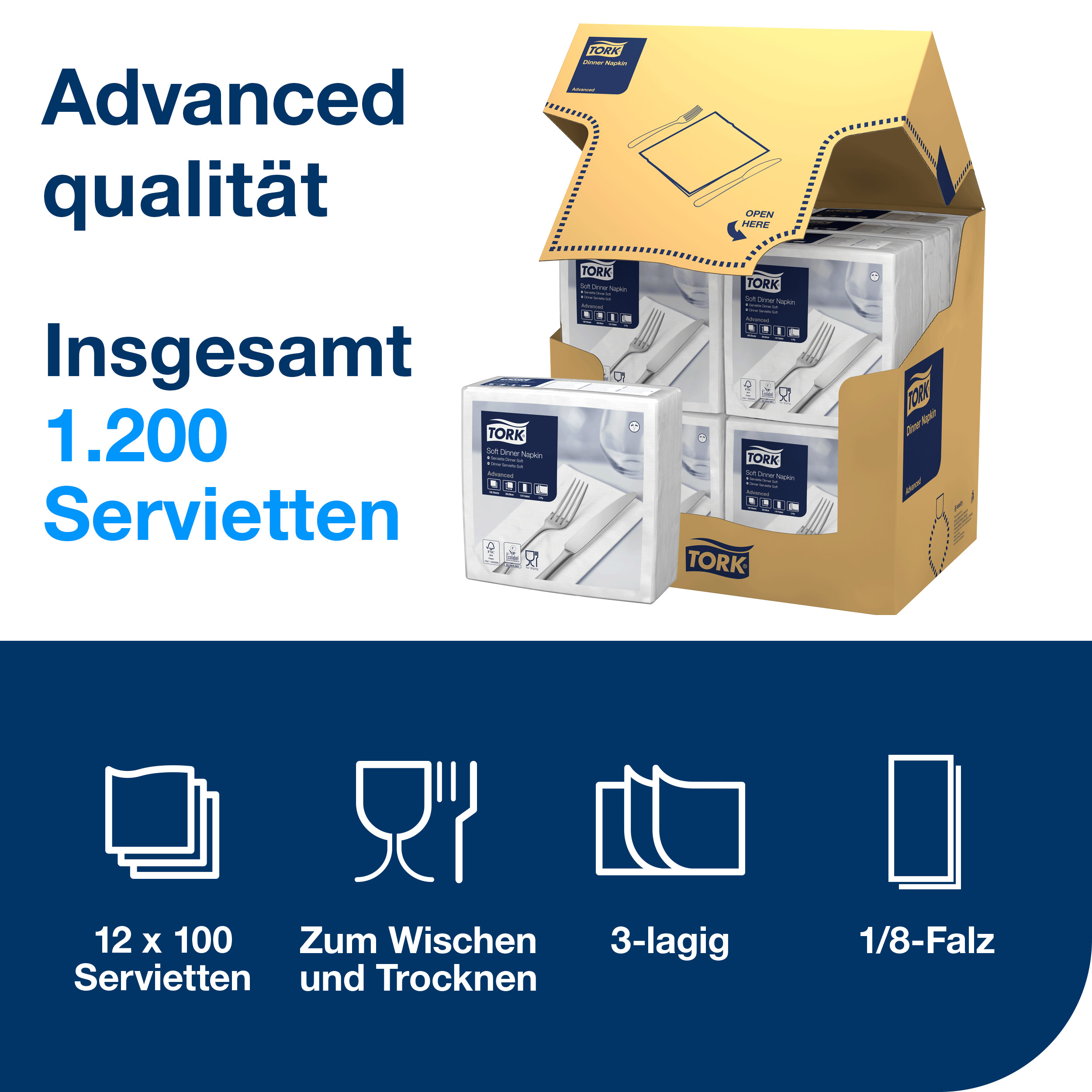 Tork Dinnerservietten Soft weiß 3lg 39cm 1/8F
