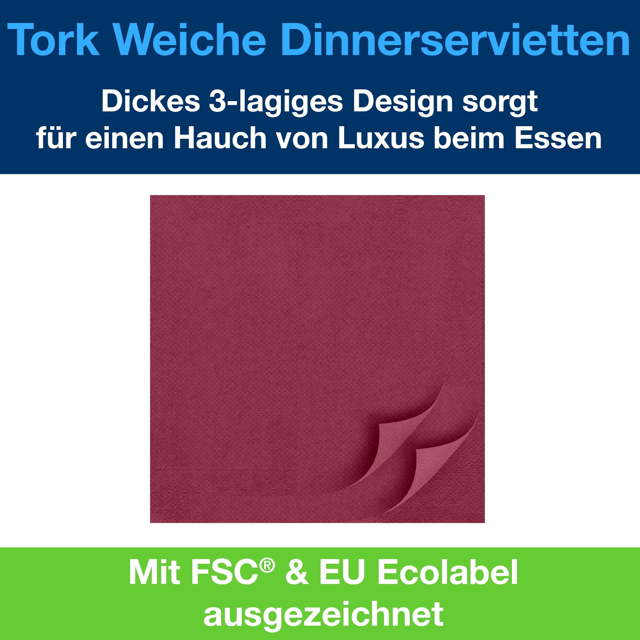 Tork Dinnerservietten Soft bordeauxrot 3lg 39cm 1/4F