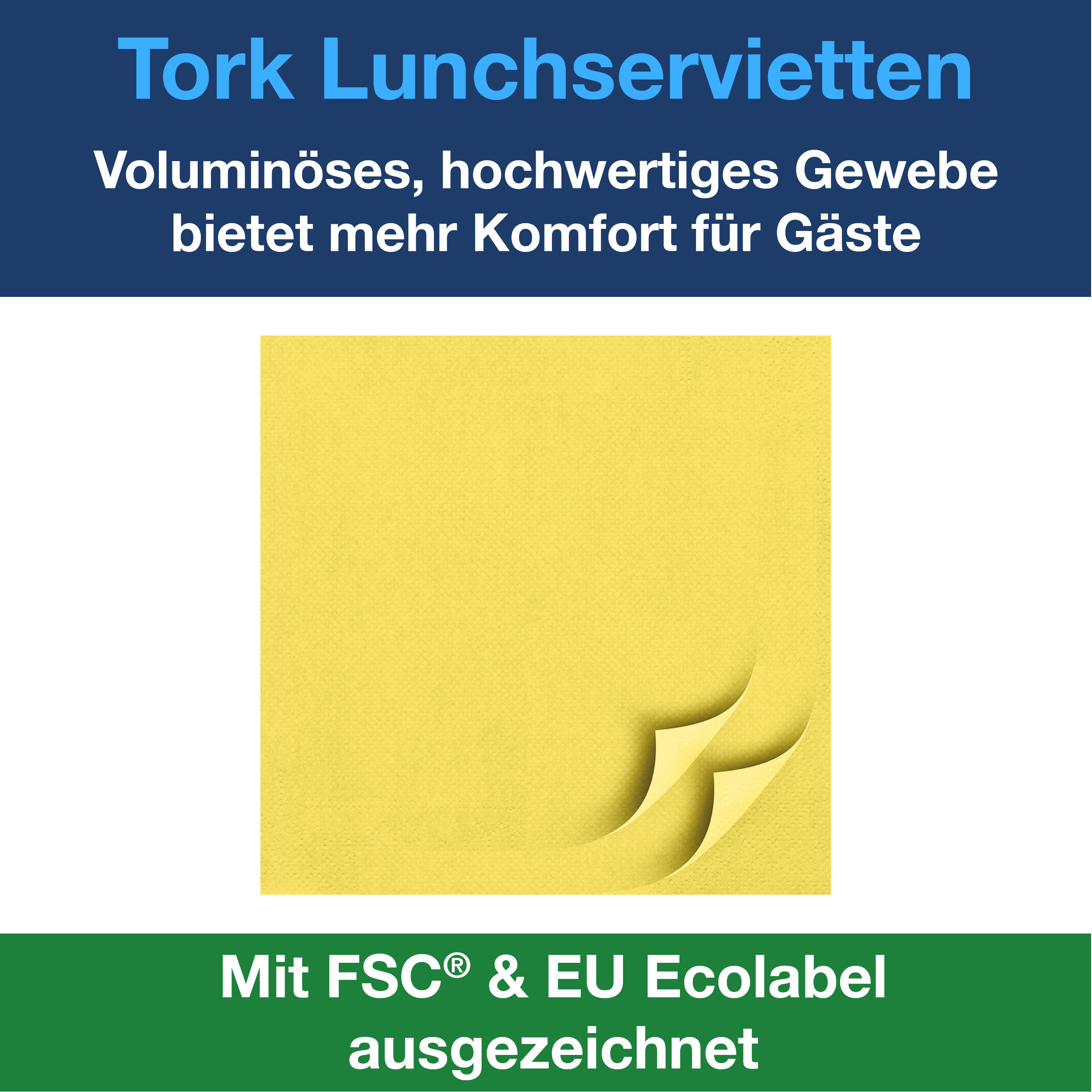 Tork Lunchservietten gelb 3lg 33cm 1/4F