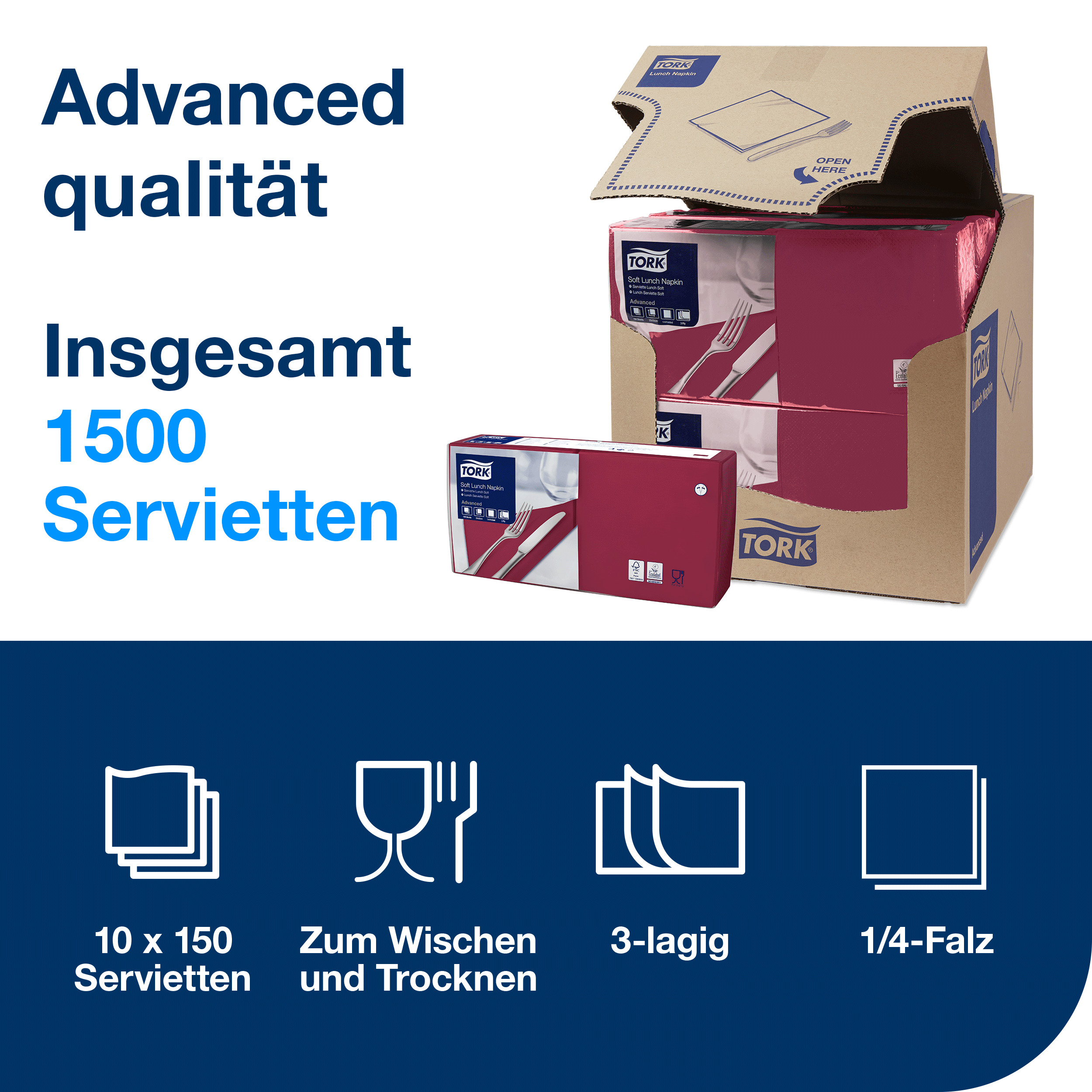 Tork Lunchservietten bordeauxrot 3lg 33cm 1/4F