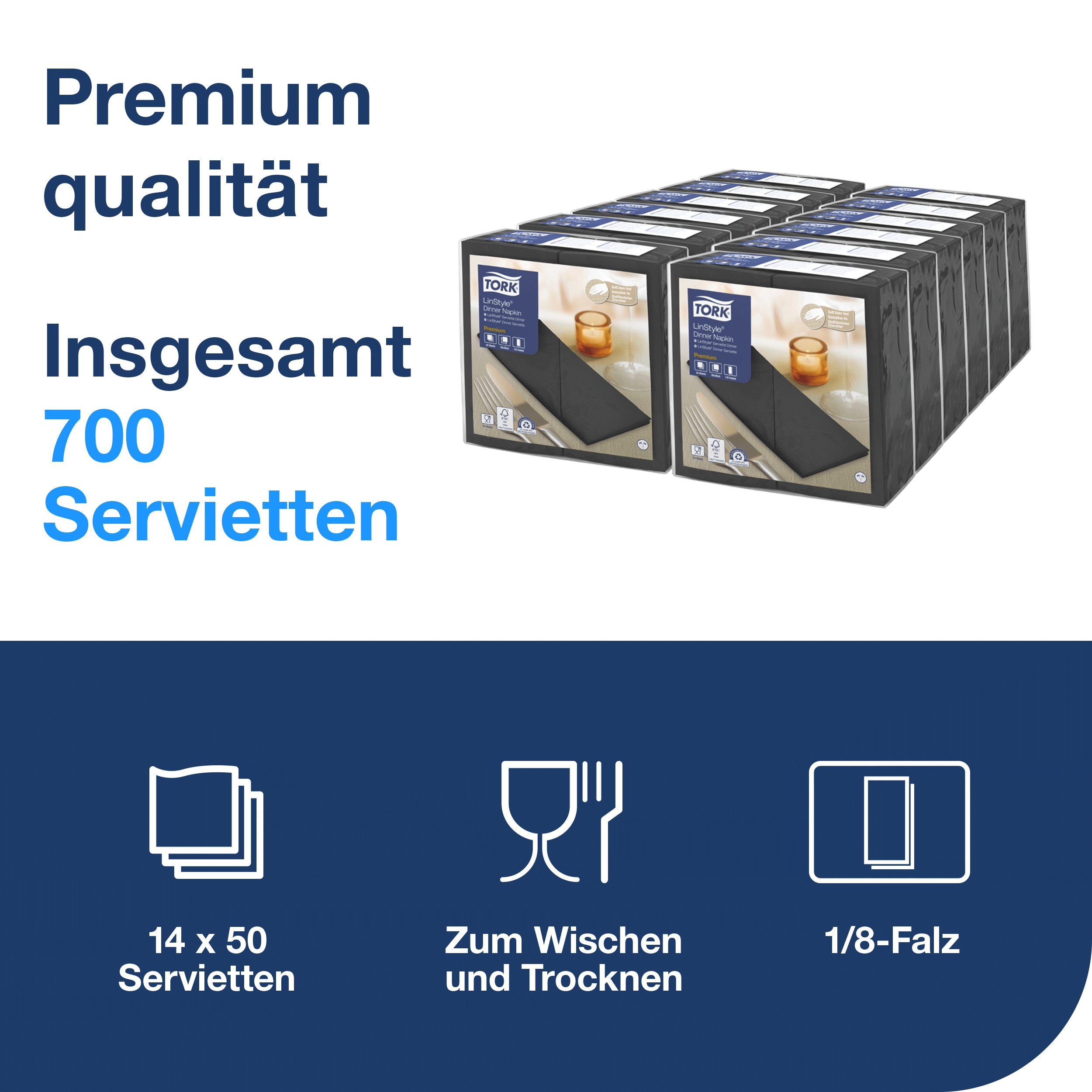 Tork Dinnerservietten LinStyle schwarz 39cm 1/8F