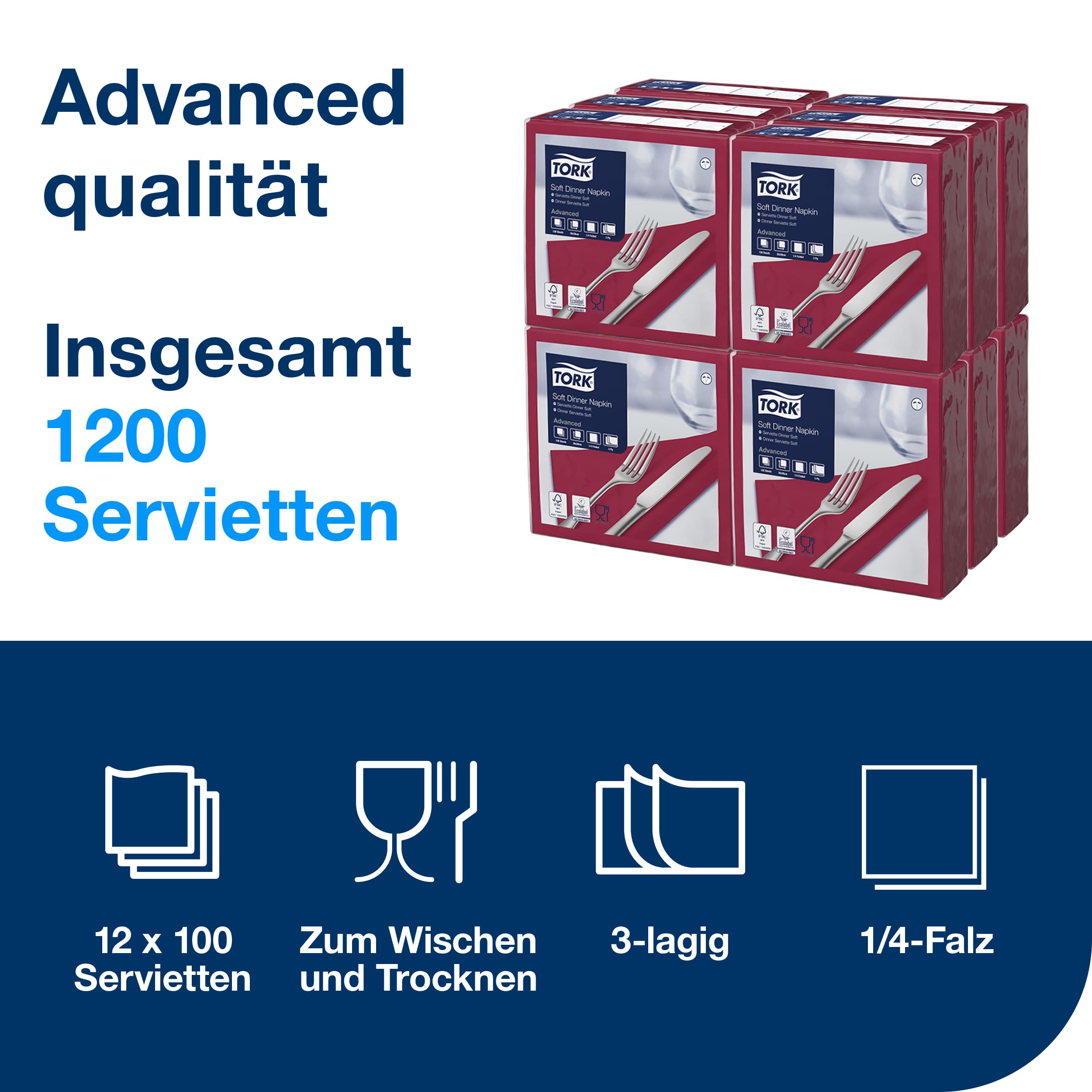 Tork Dinnerservietten Soft bordeauxrot 3lg 39cm 1/4F