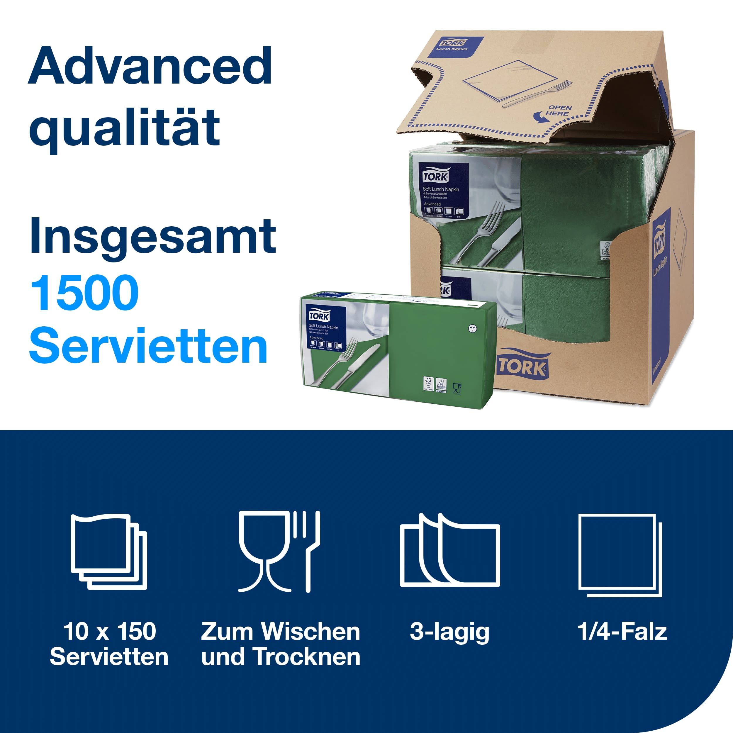 Tork Lunchservietten dunkelgrün 3lg 33cm 1/4F